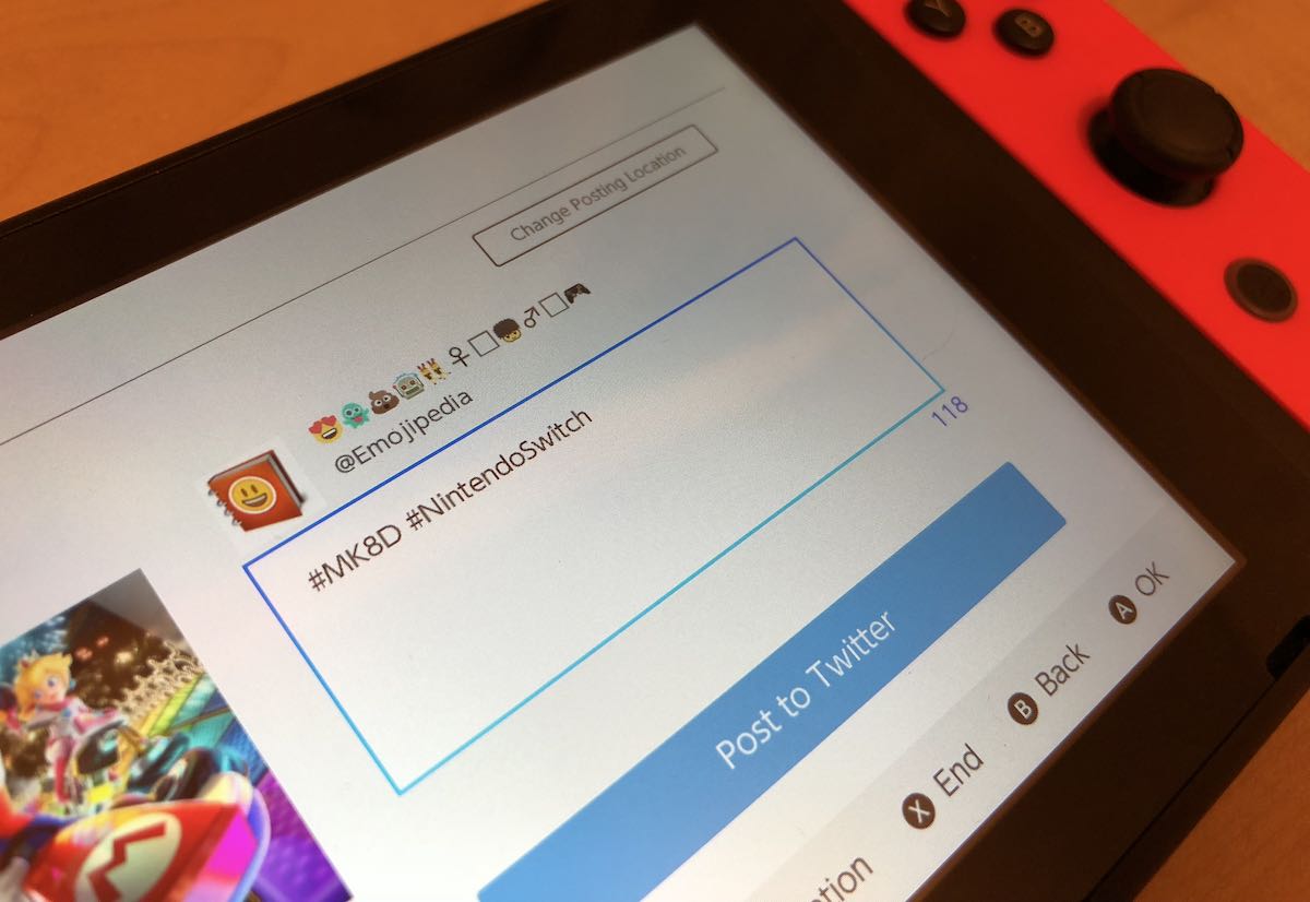Nintendo Switch showing Twitter with emojis in name